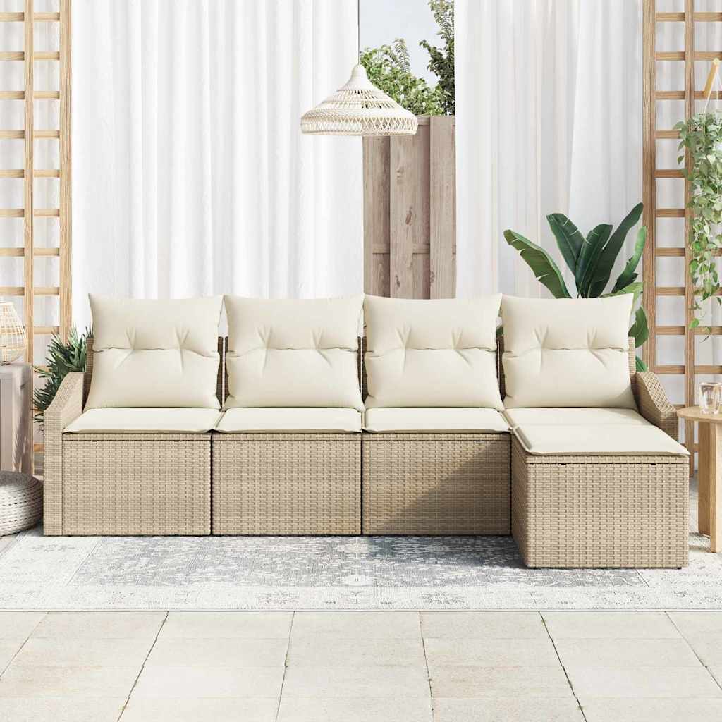Sofa Sæt 5 stk. Beige og creme polyrattan