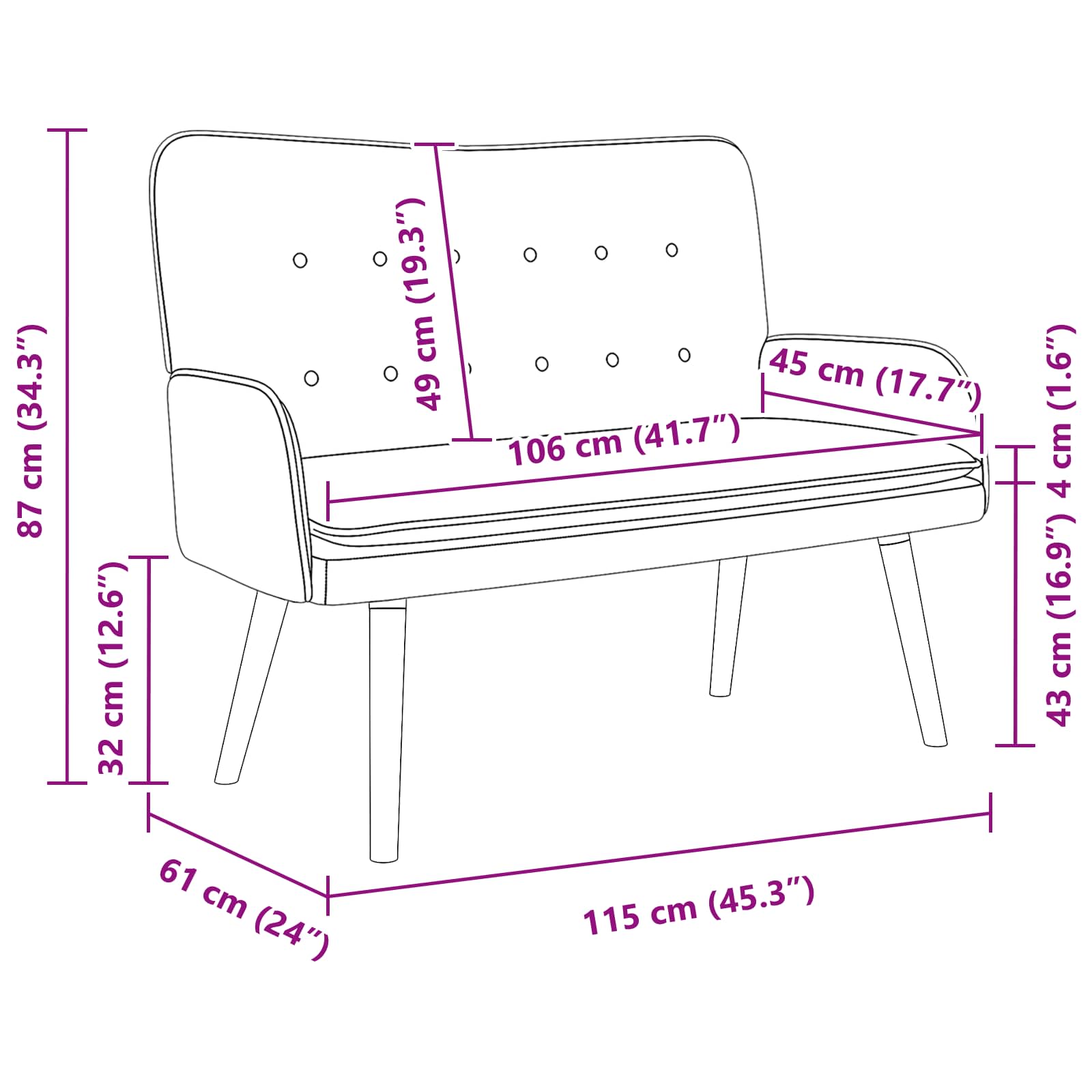 2-personers sofa Mørkegrå 115 x 61 x 87 cm Fløjl